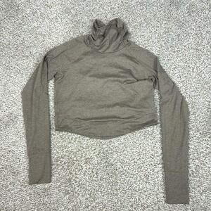 Prana Pullover Womens Medium Brown Cowl Long‎ Sleeve Thumbholes Yoga Gym Top